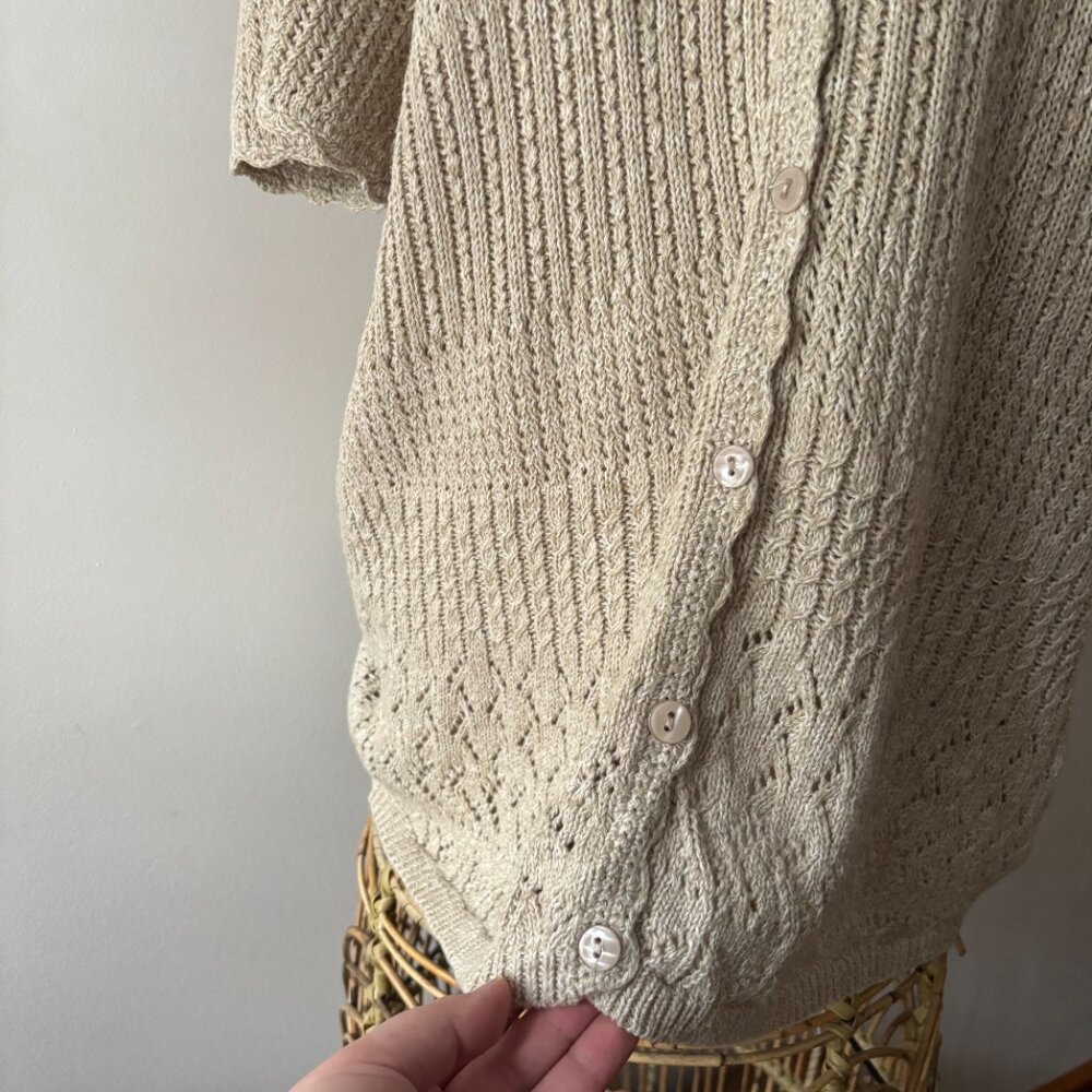 SALE Vintage Beige Cottage Crochet Cardigan - Picture 5 of 6